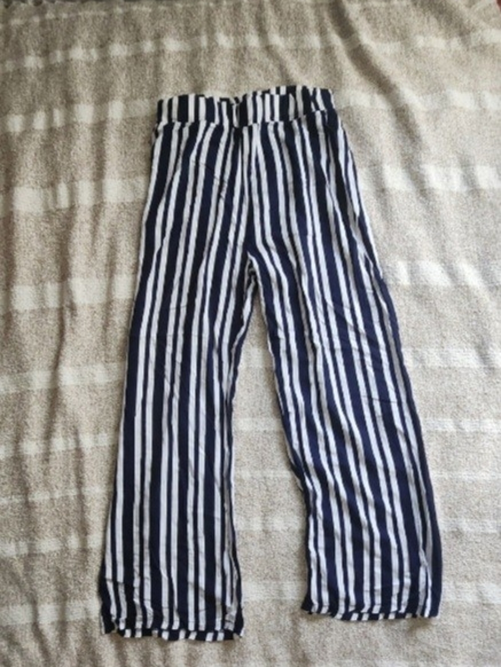 & Other Stories Navy and White Vertical Stripe Wide-Leg Pants